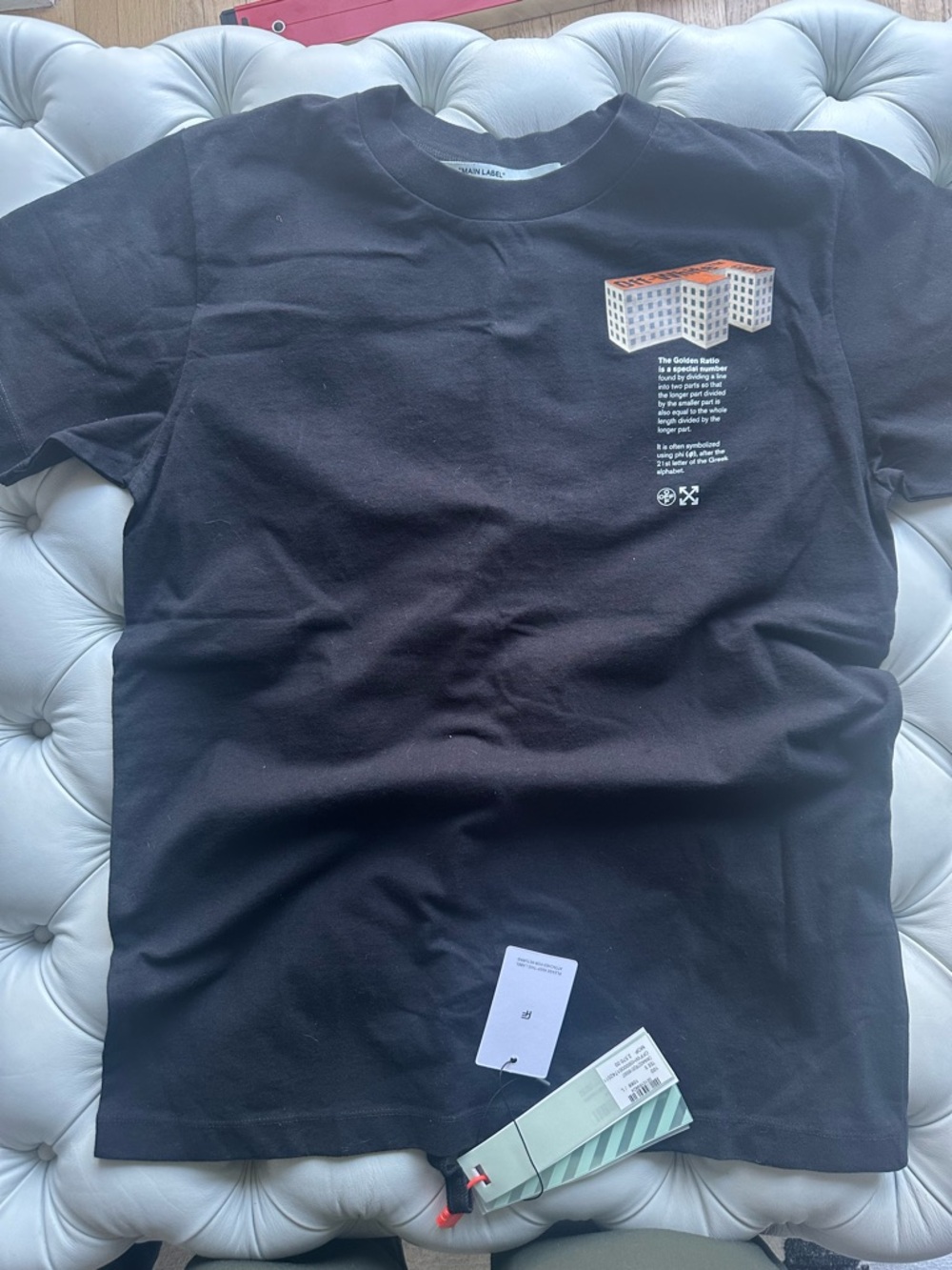 Off-White Black Short-Sleeve Graphic Pocket Tee with Orange Accent